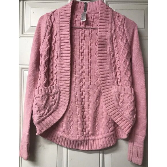 Ivivva by Lululemon Pink Cable Knit Cardigan Sweater Cotton Girls Sz 10 Pockets - Picture 1 of 6